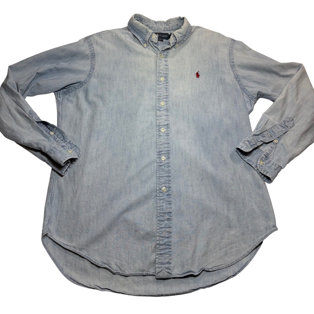 Polo Ralph Lauren Button Down Women's Blue Very Good Classic Fit Chambray Large
